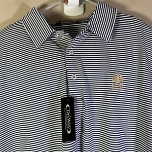 Civitan Golf Ross Bridge Club Mens XL Short Sleeve Polo Shirt Navy White Stripe